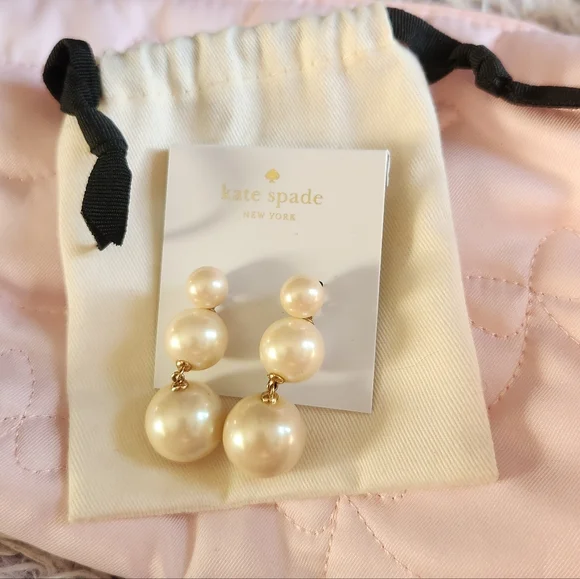 Kate Spade Triple Faux Pearl Drop Earrings - Includes Dust Bag - Picture 2 of 4
